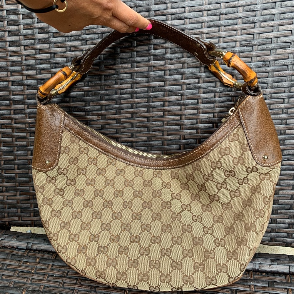 Gucci bamboo hobo brown canvas